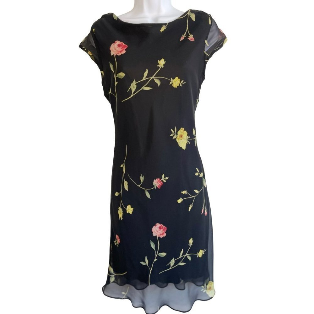JUST Choon Chiffon Black Floral Dress Size 7